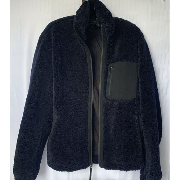 NWOT  Vince Men’s Navy Blue Sherpa Faux Shearling Fuzzy Full ZipJacket coat - Picture 5 of 13